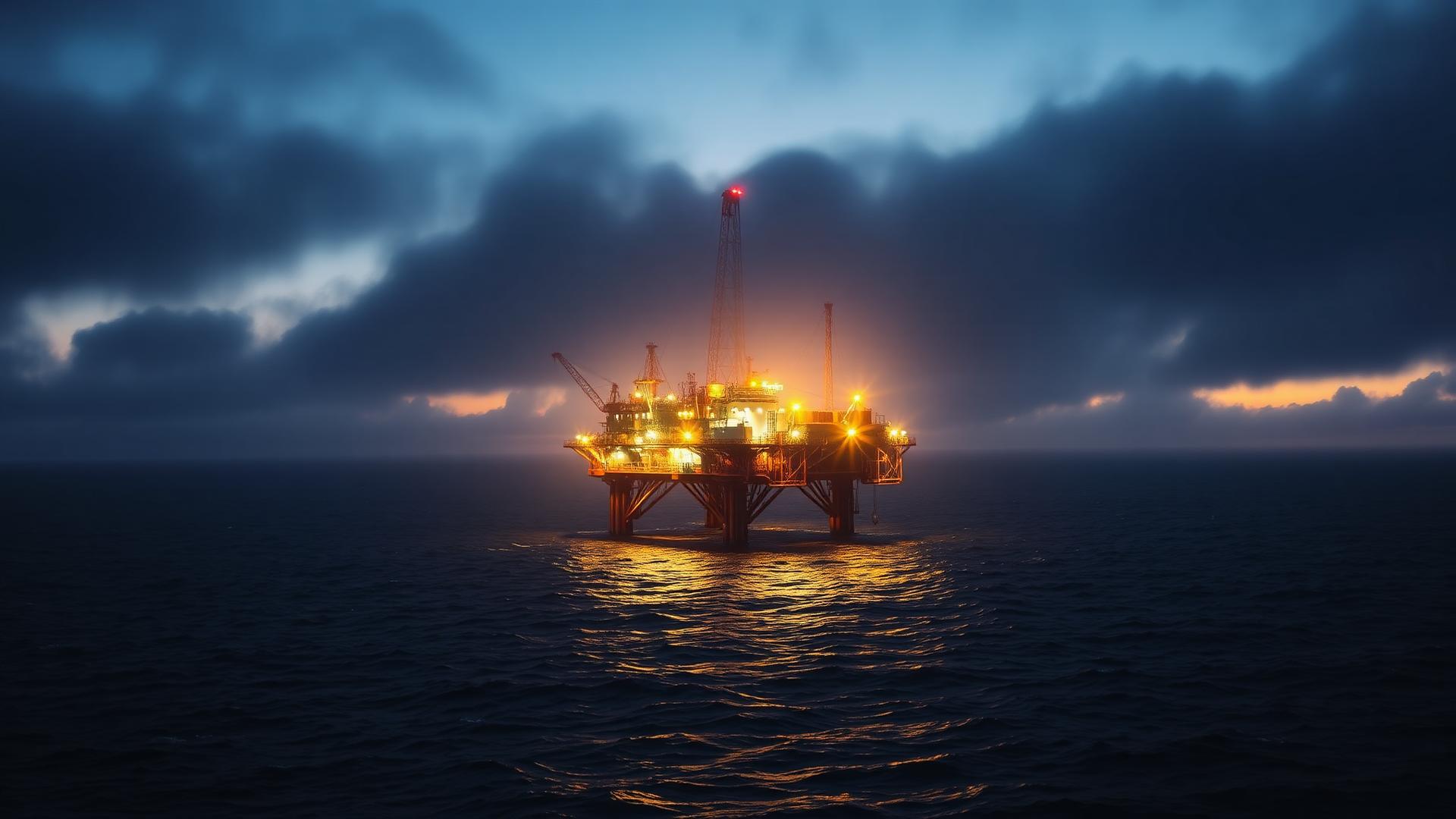 Plataforma offshore ao entardecer